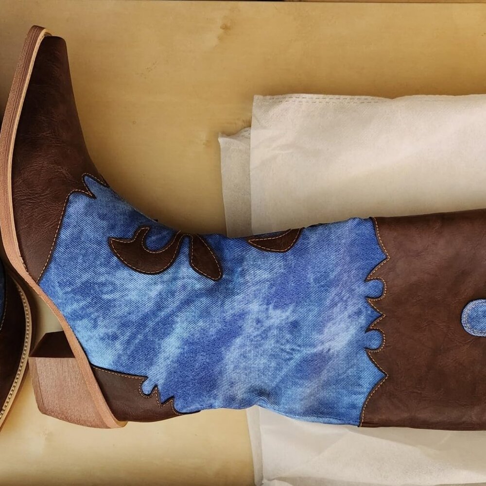 Women Denim Cowboy Boots - Picture 8 of 11